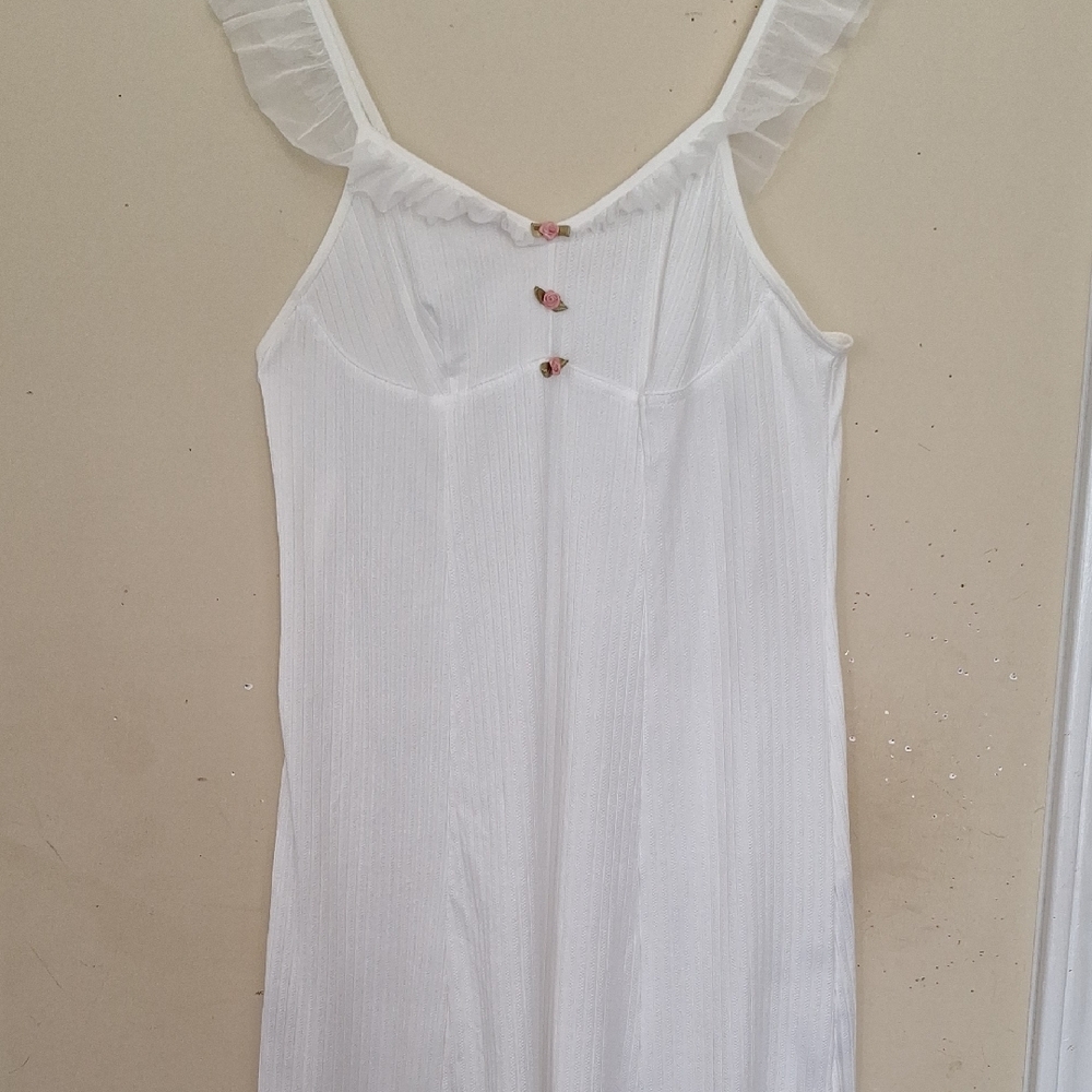 Elegant White Nightgown with Ruffle Straps